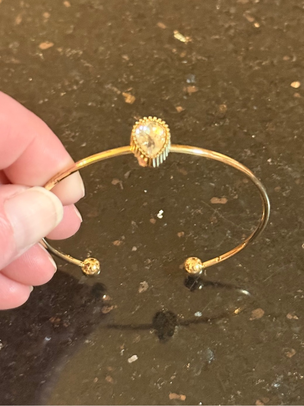 Women's Gold-Tone Cuff Bracelet With Teardrop-Shaped Cubic Zirconia Stone